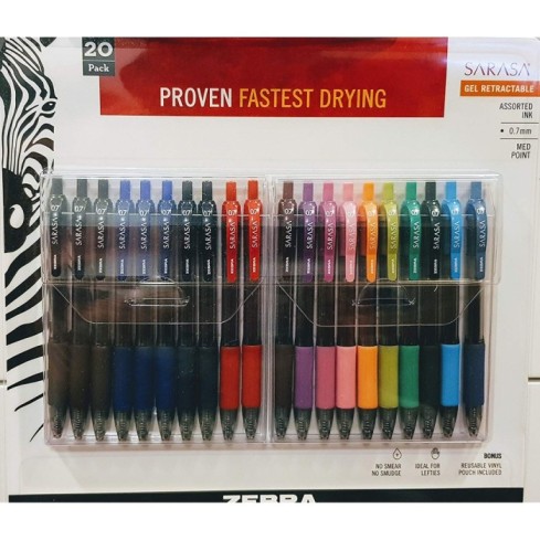 Zebra Sarasa Gel Retractable Pen - Assorted Colors (pkt/20pcs)